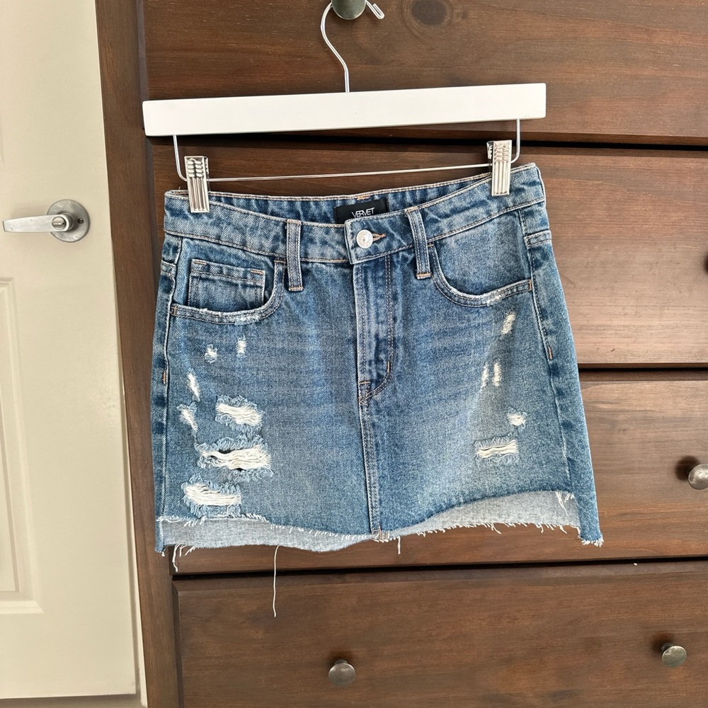 Distressed Denim Mini Skirt
